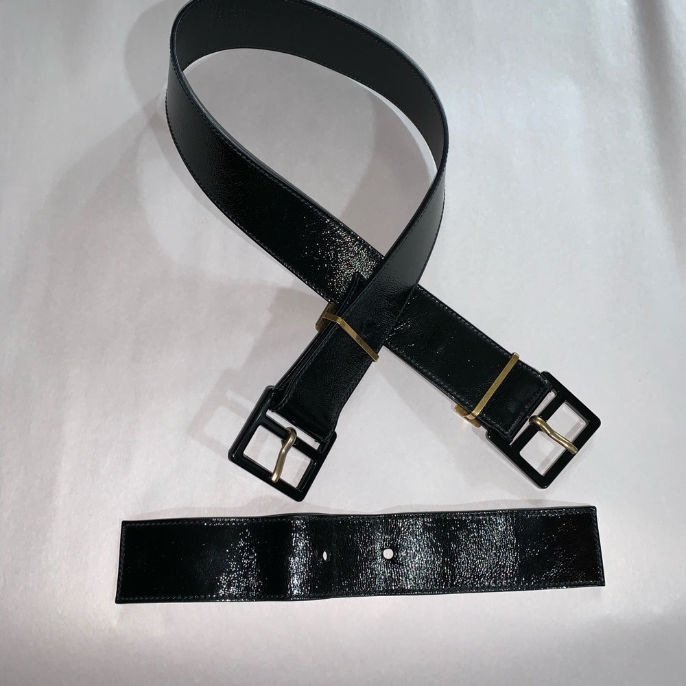 SAINT LAURENT size L black crinkle patent belt - Picture 8 of 11